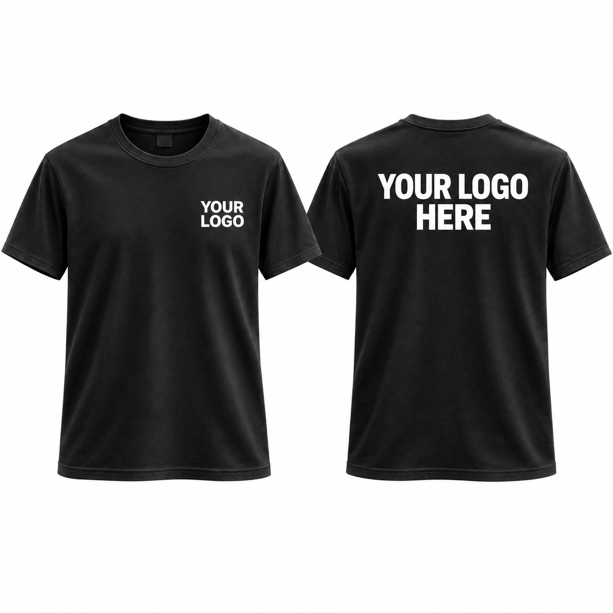 Black Gildan Softstyle shirts shown from the front and back